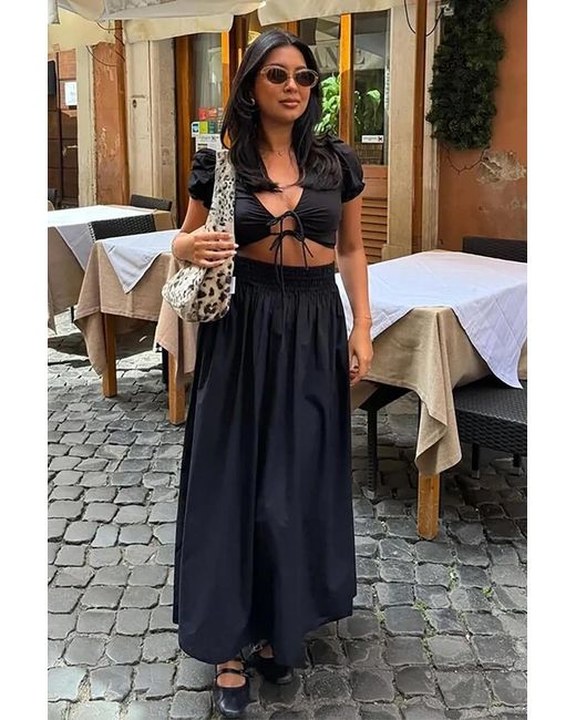 Madmext Blue Schwarzer Basic Midi-Schlitzrock Modell Für Damen