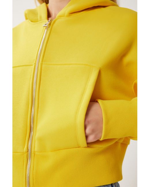 Happiness İstanbul Yellow Gelbes Sweatshirt Mit Kapuze Zipped Für Damen