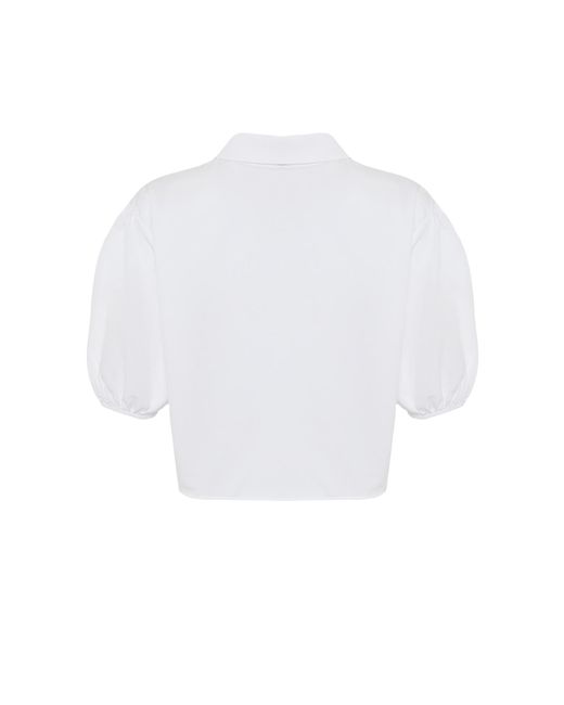 Trendyol White Es popeline-hemd mit perlendetail