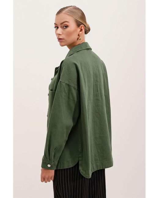 Bigdart Green 20192 Übergroße Gabardine-Hemdjacke Für Damen
