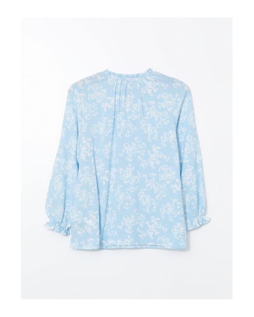 LC Waikiki Blue Bluse Mit Bindekragen, Blume Für Damen