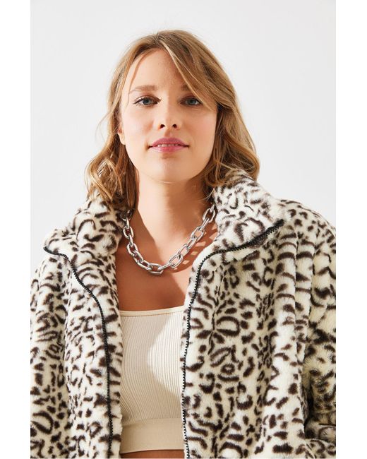 Bianco Lucci Natural Mantel Aus Kunstfell Mit Leopardenmuster – 2426 Für Damen