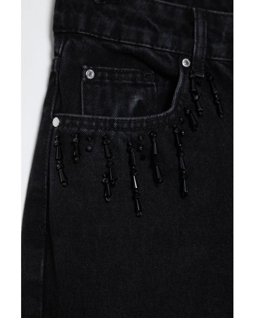 Trendyol Blue Schwarze Strass-Jeans Mit Hoher Taille Und Weitem Bein Und Taschendetail Für Damen