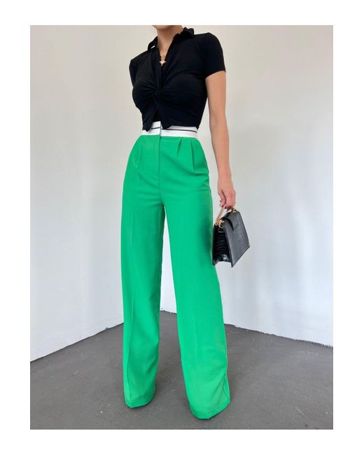 Modamorfo Green Lässige Hose Mit Umgekehrtem Gürtel Und Klettverschluss An Der Taille – Für Damen
