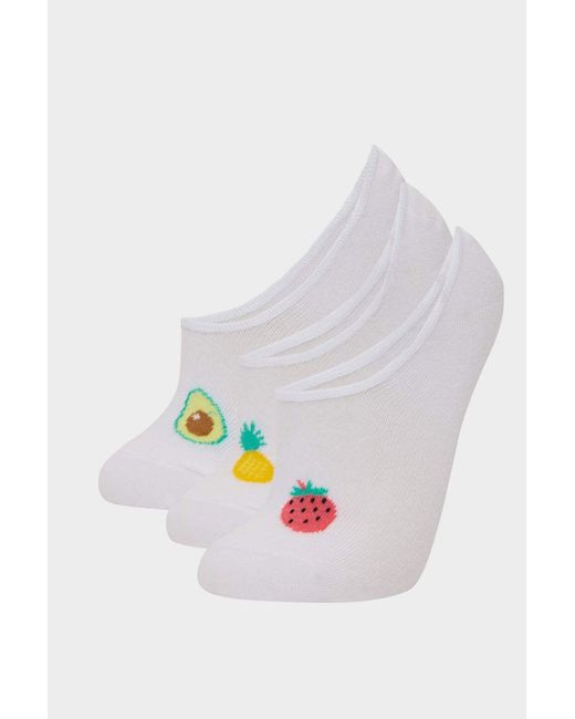 Defacto White 3-Teilige Baumwoll-Ballerina-Socken E2035Axns Für Damen