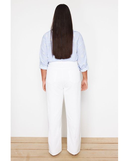Trendyol White E jeanshose mit hoher taille pipe leg