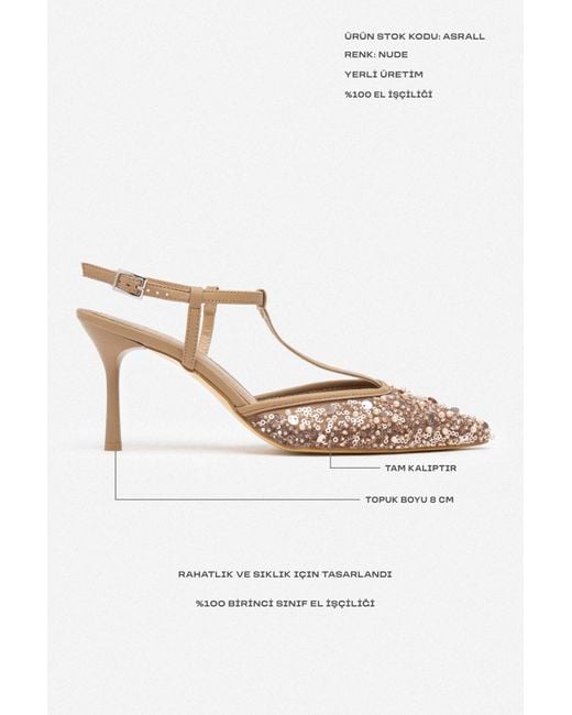 NİŞANTAŞI SHOES Natural Asrall Nude Mesh Bead Detaillierte Spitze Zehen-Knöchel-Schnürschuhe Mit Absatz Für Damen