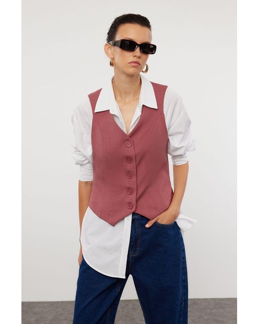 Trendyol Red Weinrote Kurze Gewebte Weste Regular Fit Für Damen