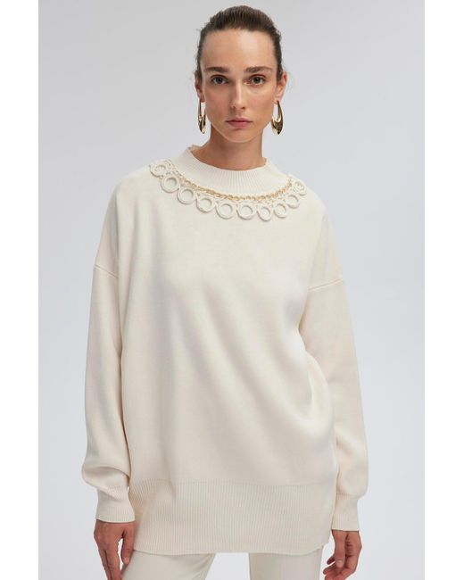 Touché Privé White Strickpullover Mit Gekreuztem Kragen Für Damen