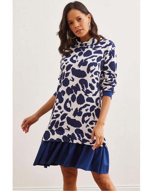 Olalook Blue Marineblau Verziertes Thessaloniki-Kleid Elb- 19000965 Für Damen
