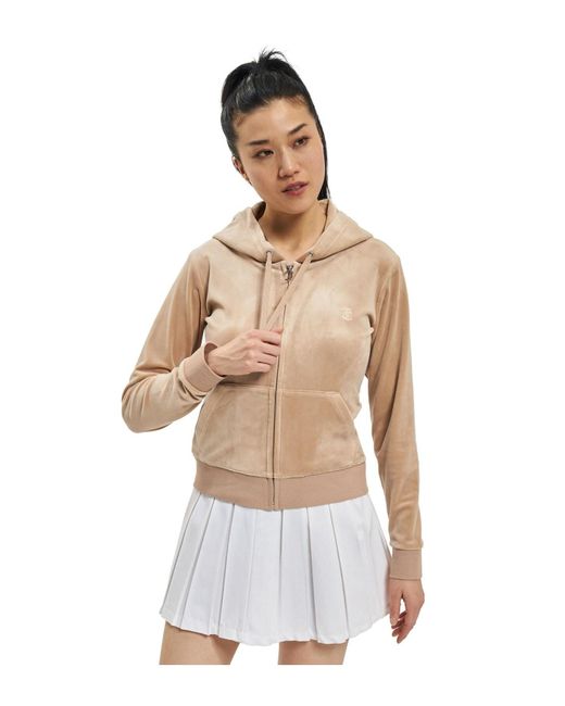 Juicy Couture Natural Zip through hoodie with zip pull & jc