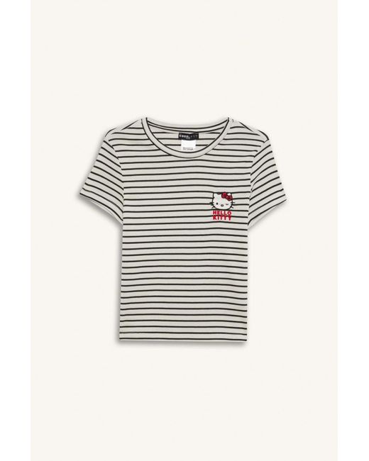 Defacto Gray Coool Hello Kitty Gestreiftes Kurzarm-T-Shirt Mit Rundhalsausschnitt F4566Ax25Sm Für Damen