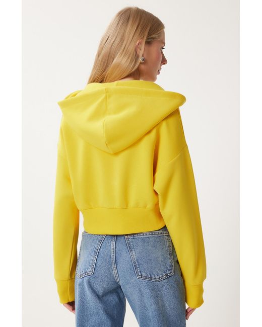 Happiness İstanbul Yellow Gelbes Sweatshirt Mit Kapuze Zipped Für Damen