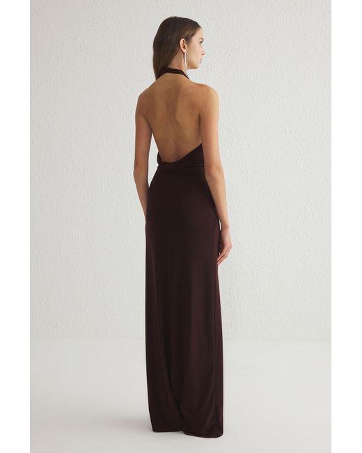Trendyol Brown Braunes, Detailliertes, Gestricktes, Langes, Stilvolles Abendkleid Für Die Nacht, Abschlusskleid Für Damen