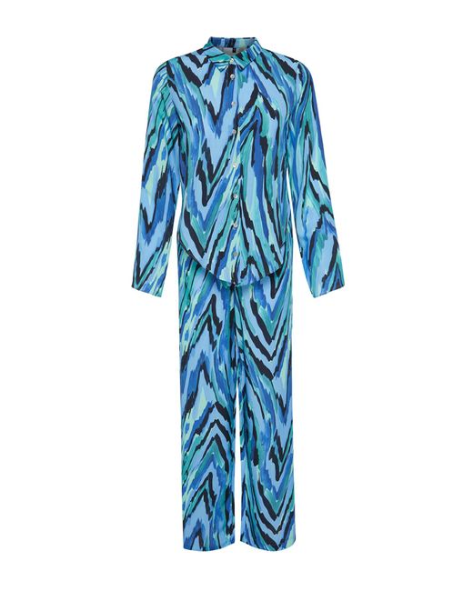 Trendyol Blue Set aus gewebtem hemd und hose mit abstraktem muster