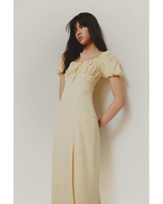 Defacto Natural A-Linien-Sommerkleid Mit V-Ausschnitt, Leinenmischung, Schlitz, Kurze Ärmel, Midi-Sommerkleid F0534Ax25Sm Für Damen