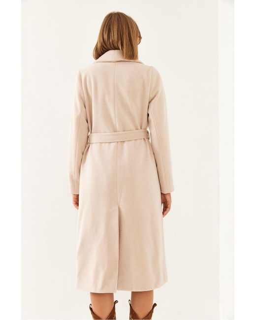 Bianco Lucci Natural Mantel Aus Kaschmir Mit Gürtel – 2353 Für Damen