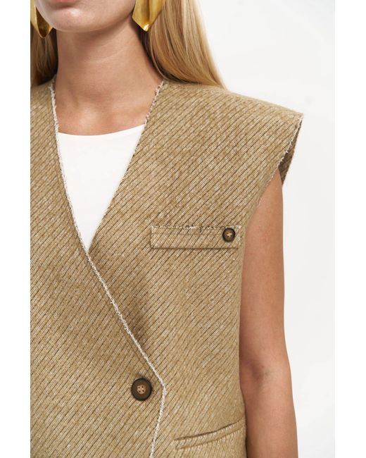 MAİ COLLECTİON Yellow Faven Senffarbene Weste Mit Seitenschlitz Für Damen