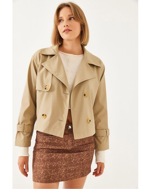 Bianco Lucci Natural Kurze Jacke Mit Zweireihigem Kragen Für Damen