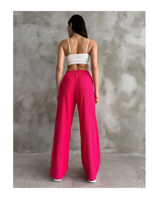 BEJNA Pink Fuchsiafarbene Palazzo-Hose Mit Elastischem Bund Für Damen