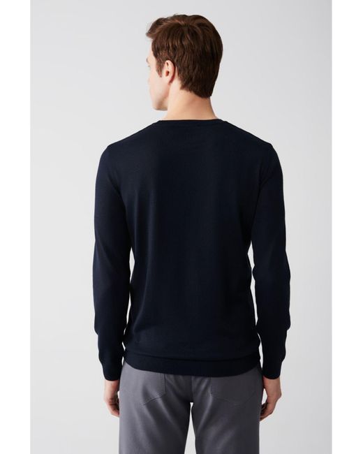 AVVA Marineblauer Wollstrickpullover Mit Rundhalsausschnitt B 005013 Für Herren in Blue für Herren