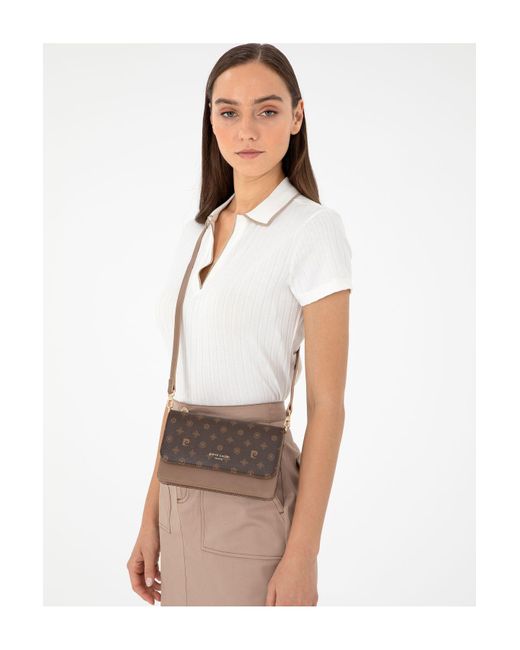 Pierre Cardin White Coffee Monogram Cross Umhängetasche 05Pc24K3406 Für Damen