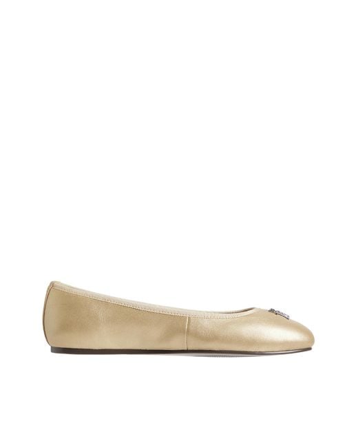 Tommy Hilfiger White Ballerinas Aus Goldenem Leder – Fw0Fw 077130 Hs Für Damen