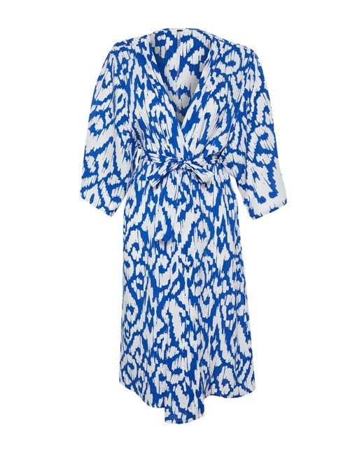 Trendyol Blue Gewebter midi-kimono und kaftan mit abstraktem muster und gürtel