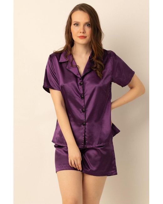 Miorre Purple Pyjama-set aus satin mit shorts