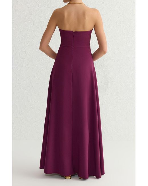 Trendyol Purple Pflaumenfarbenes, Trägerloses, Langes, Stilvolles Abendkleid Mit A-Ausschnitt Und Heimkehrkleid Für Damen