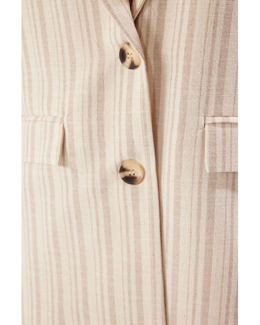 Trendyol Natural Mehrfarbige, Übergroße, Gestreifte Blazerjacke Im Leinen-Look Für Damen