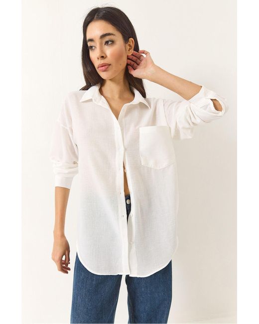 Bianco Lucci White Leinenhemd
