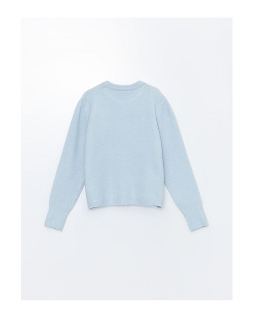 LC Waikiki Blue Strickpullover – Rundhalsausschnitt, Solide Lange Ärmel Für Damen