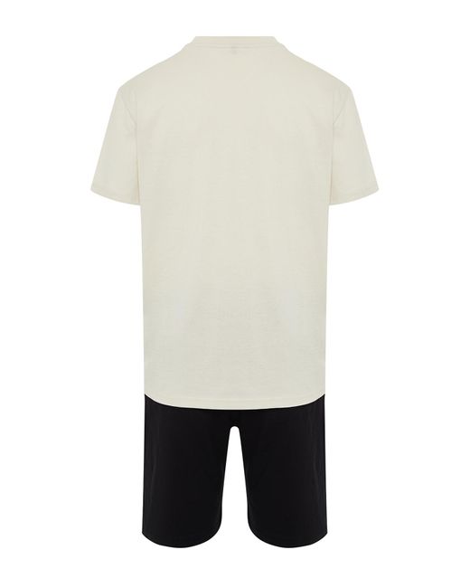 Trendyol Farbenes pyjama-set mit bedruckten strickshorts in regulärer passform in White für Herren
