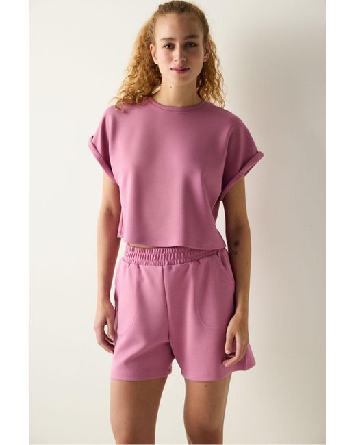 Penti Pink Rosafarbenes T-Shirt Mit Rundhalsausschnitt Und Seidigem Touch Für Damen