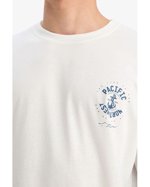 Defacto 100 Baumwolle, Oversize-T-Shirt Mit Weitem Schnitt, Rundhalsausschnitt Und Rückenaufdruck, Kurzärmelig, W8043Az25Sm Für Herren in Blue für Herren
