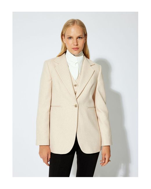 Koton Multicolor Zweireihige Blazerjacke Mit Taschen Und Knöpfen, Hüftgröße Für Damen