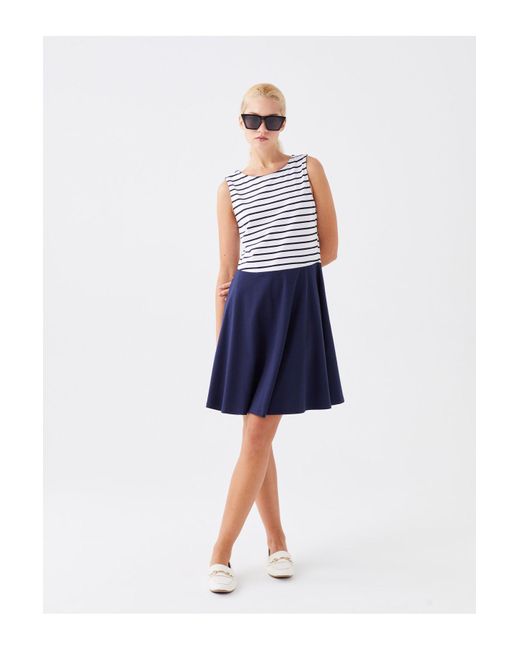 LC Waikiki Blue Gestreiftes Kleid Mit Rundhalsausschnitt Für Damen
