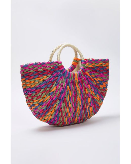 Trendyol Pink Ovale Handtasche Mit Mehrfarbigem Stroh-Farbblock Für Damen