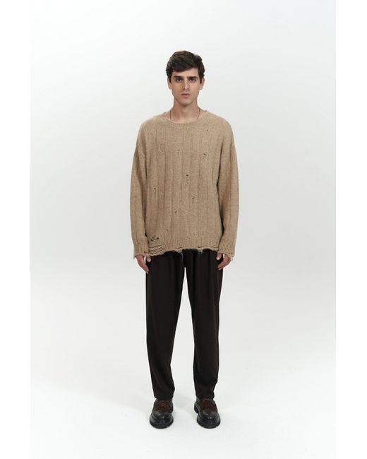 MAİ COLLECTİON Nerzfarbener Strickpullover Von Vincent Mit Zerrissenem Detail Für Herren in Natural für Herren