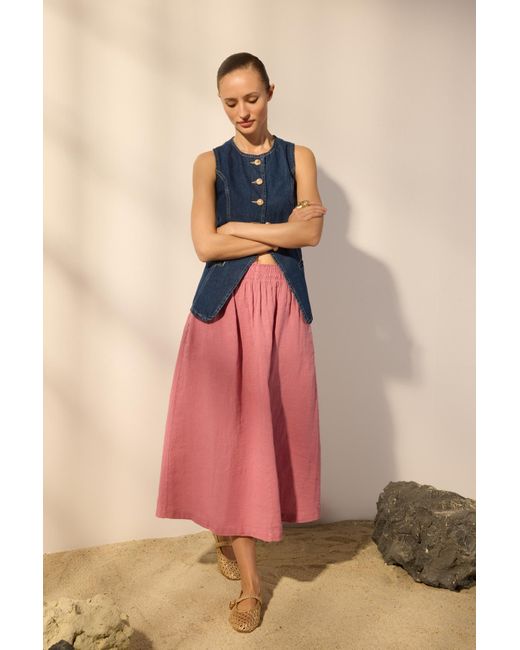 Trendyol Pink Dusty Rose 100 Leinen-Midirock Mit Elastischem Bund Für Damen