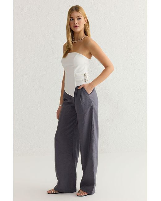 Trendyol Blue Anthrazitfarbene Modal-Hose Mit Weichem Griff Und Weitem Bein Für Damen