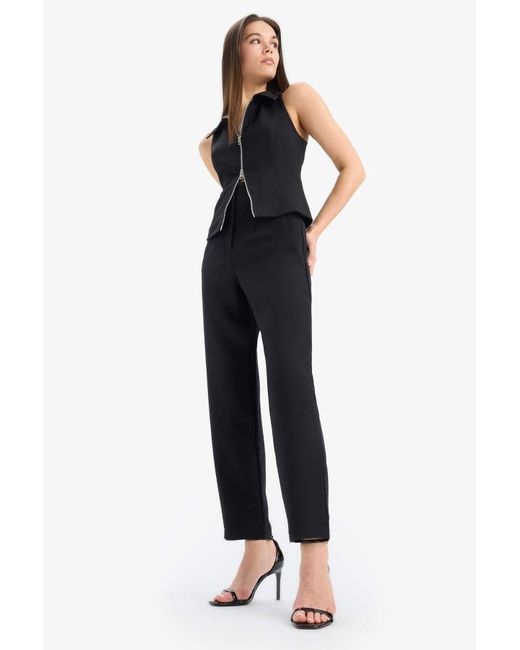 Defacto Black Afra X Ärmelloser Cardigan Mit Polokragen Und Reißverschluss E5969Ax25Sp Für Damen