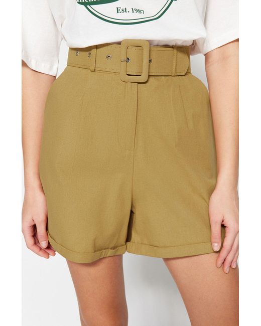Trendyol Natural Dunkelbeige Gewebte Shorts Mit Gürteldetail Twoss19Ie0062 Für Damen