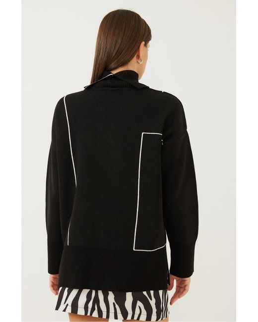 Bianco Lucci Black Geometrisch Gemusterter Rollkragenpullover Für Damen