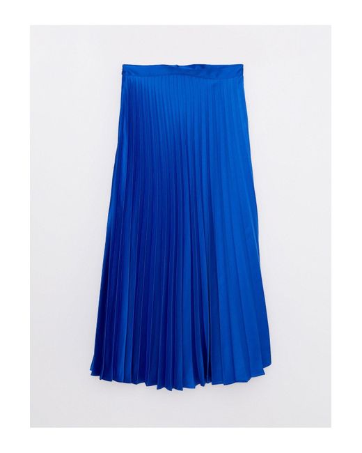 LC Waikiki Blue Schlichter Plissee-Rock Aus Satin Mit Reißverschluss