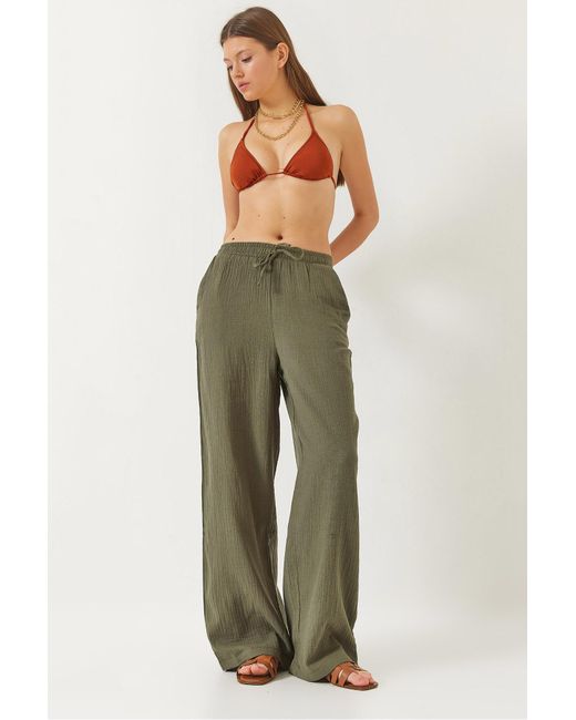 Bianco Lucci Green Farbige Palazzo-Hose Aus Musselin – 80130 Für Damen