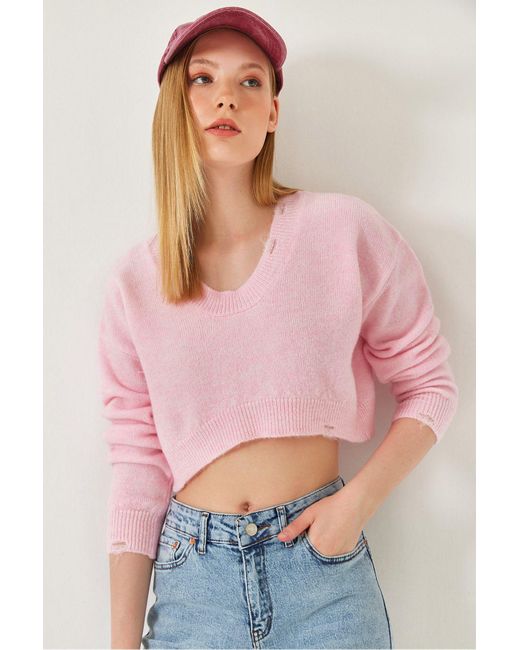Bianco Lucci Pink Crop-Strickpullover Für Damen