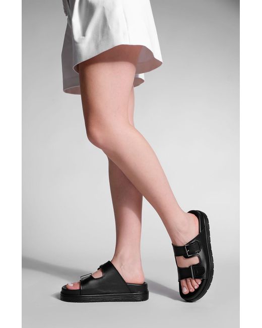 Marjin Black Hausschuhe Aus Echtem Leder Mit Dicker Sohle Und Schnalle, Pintor, Für Damen