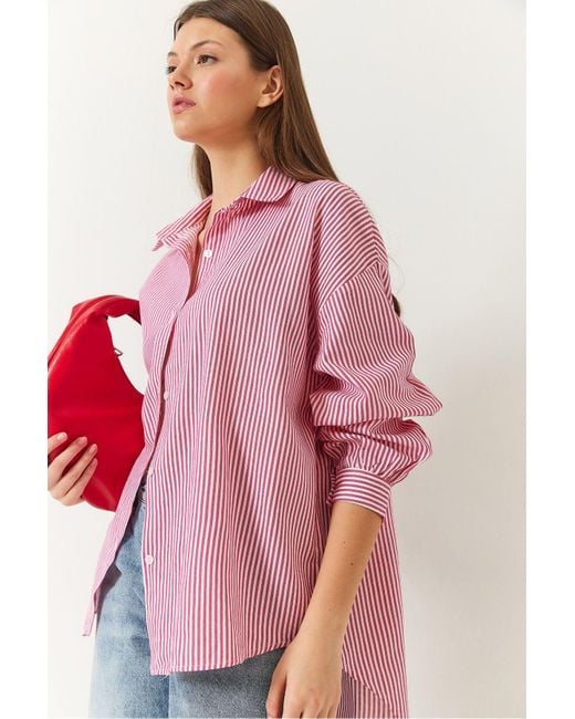 Bianco Lucci Pink Übergroßes-Basic-Shirt Mit Drei Streifen 2021 Für Damen